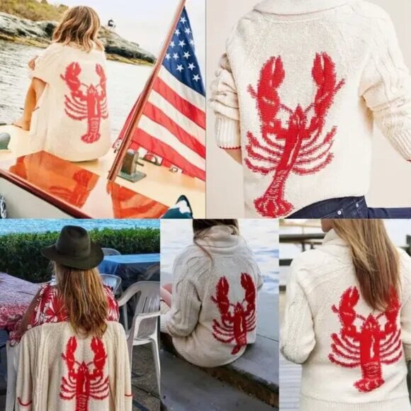Anthropologie Lobster Knit Cardigan Sweater size XS rare coastal summer red - Picture 12 of 13